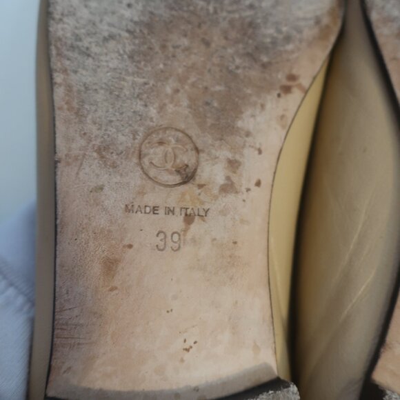 Womens Chanel Beige Black Capped Toe Interlocked CC Ballet Flat Shoes 39 US/8.5 - Picture 14 of 16